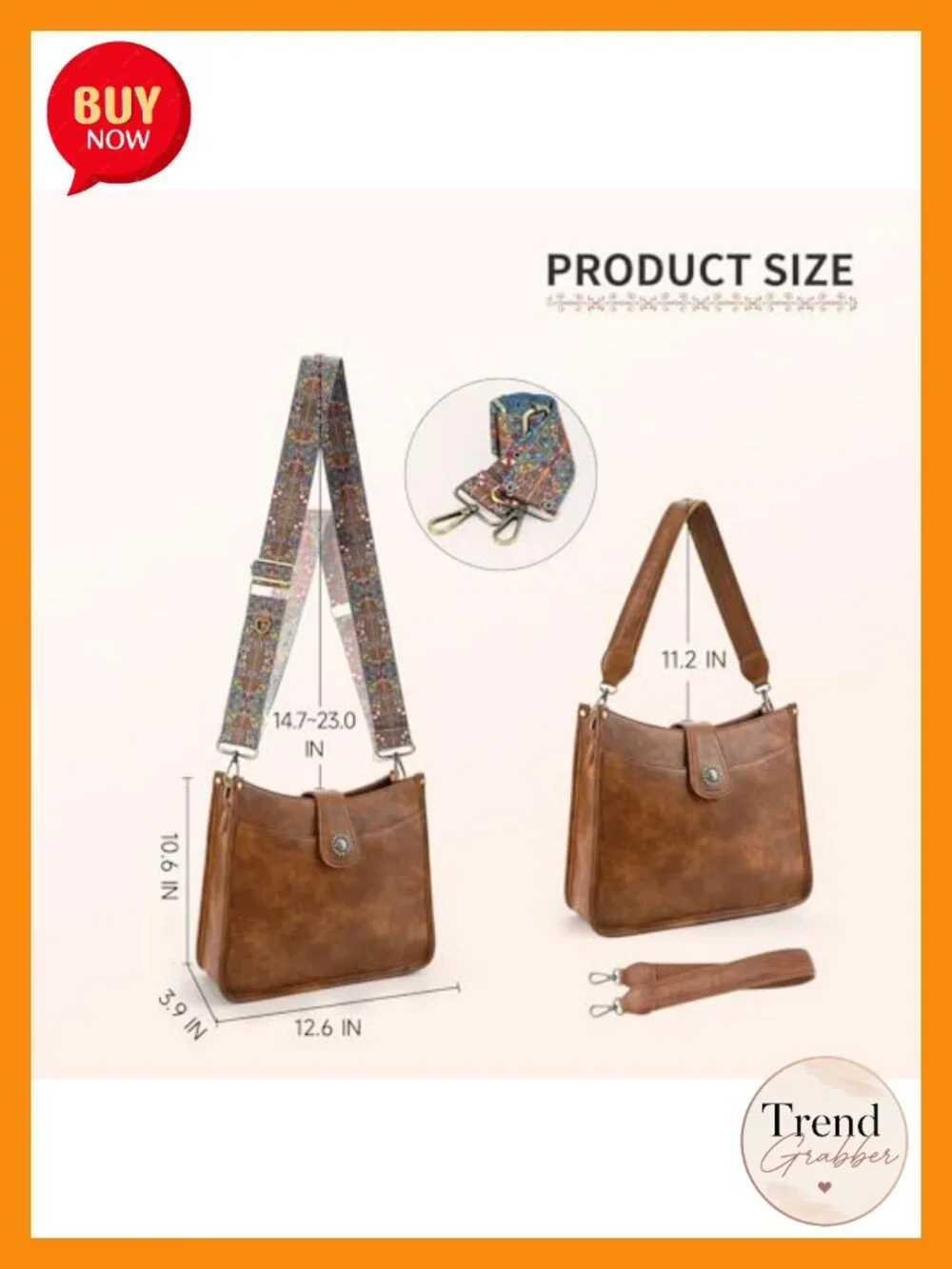 Vegan Leather Hobo Purse Crossbody Bag with 2 Straps